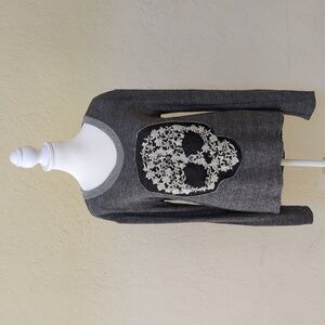 I.ner Crochet Lace Skull Raglan Long Sleeve Tee Size Large